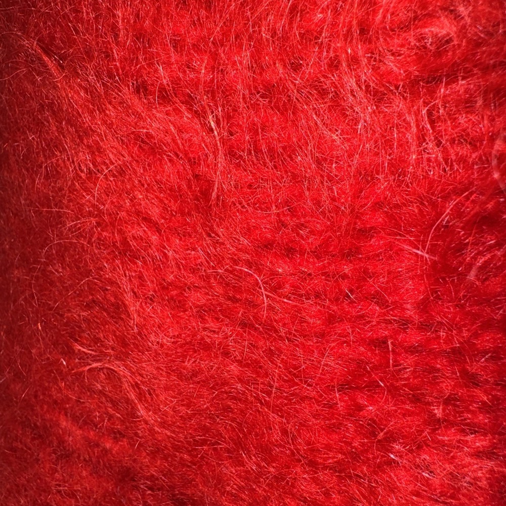 Vtg Red Hand Knit Mohair Shrug L Romantic Indie Twee Fuzzy Cozy Chunky Cardigan - Picture 5 of 7